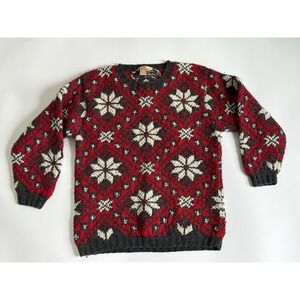 Studio 121 Womens Snowflake Wool Heavy Knit Pullover Red Winter Sweater Size M